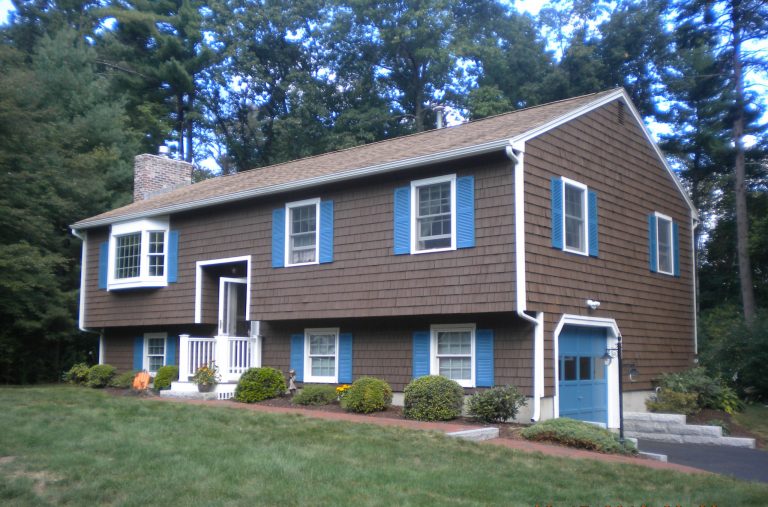Brown Siding with Blue & White Trim in Billerica, MA