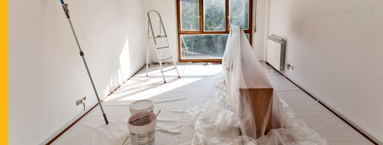 room with painting preparation materials out
