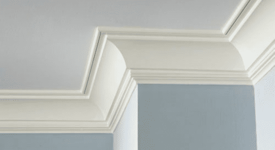 blue wall with white cove molding