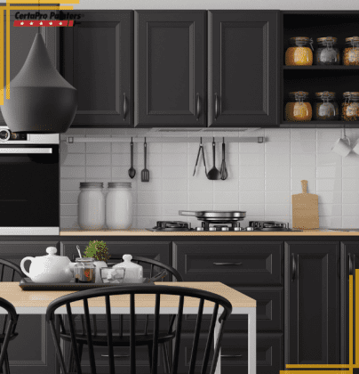 kitchen with black cabinets