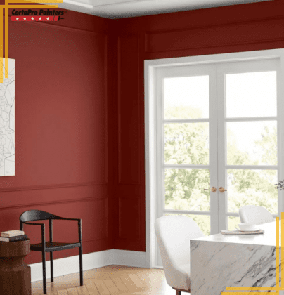 red painted home office
