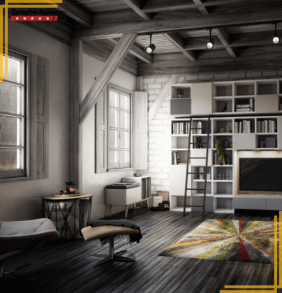 loft with exposed wooden beam ceiling