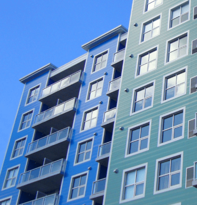 blue apartment buidings