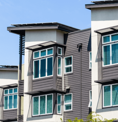 grey and white condo exterior