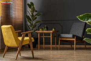 chairs and end table with floor pots