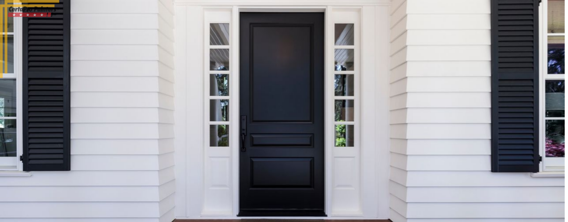 white house with black front door