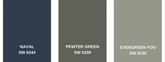 Naval, Pewter Green, and Evergreen Fog color swatches