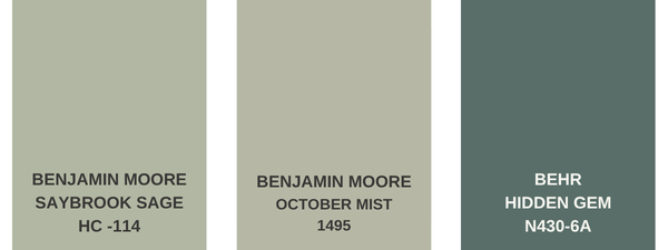 Three sunroom paint colors in the green color palette
