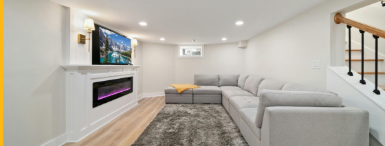 basement with white paint to make room look bigger