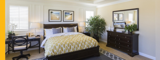 White and yellow bedroom after interior painting