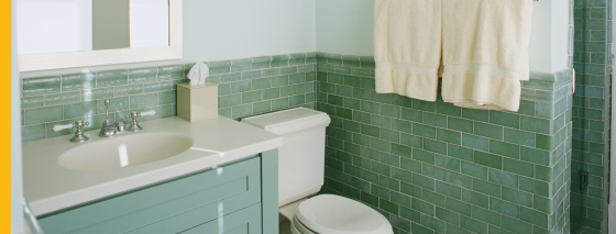 bathroom with green and white two-toned wall paint