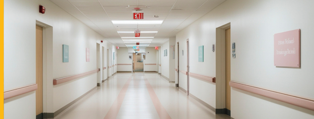 Hospital hallway painted with anti-microbial paint