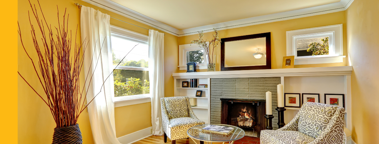 living room with crown molding