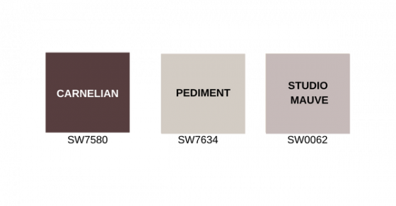 sherwin williams paint colors carnelian, pediment, and studio mauve