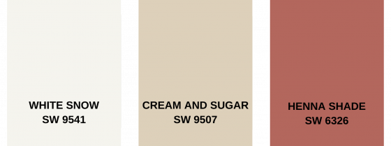 white snow, cream and sugar, and henna shade color swatches