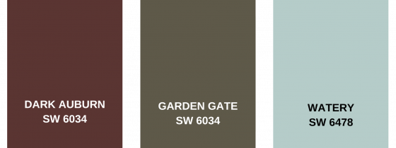 dark auburn, garden gate, and watery color swatches