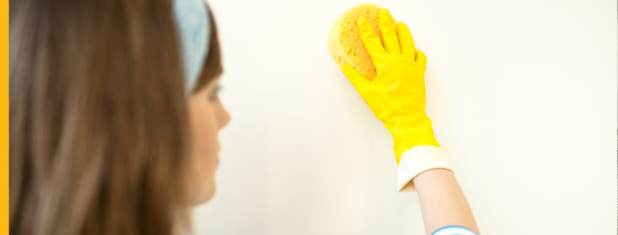 Cleaning wall after paint application.