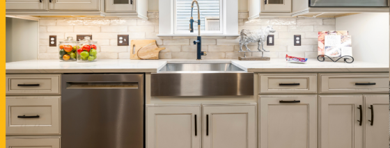 Kitchen with painted cabinets.