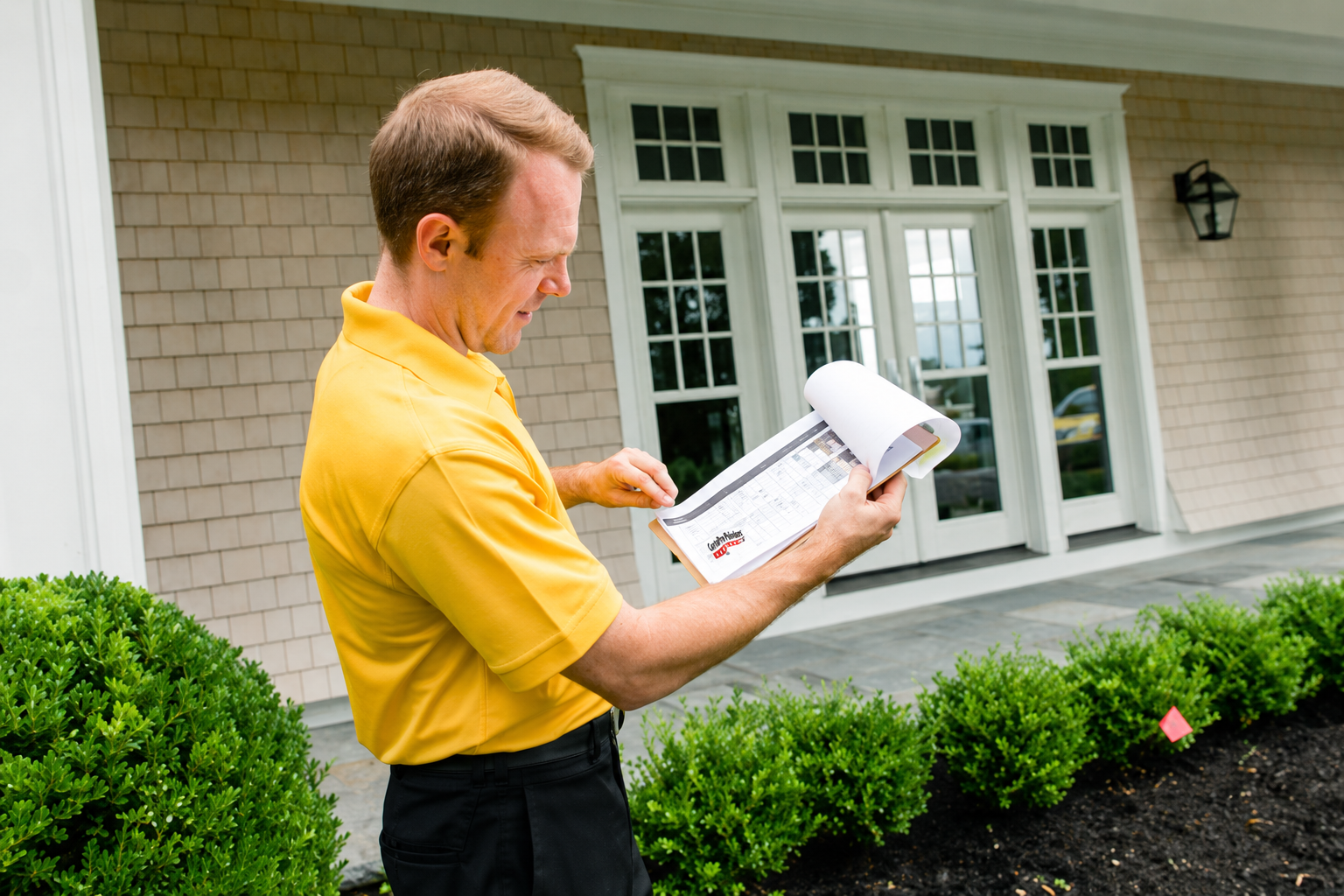professional painter inspecting house exterior