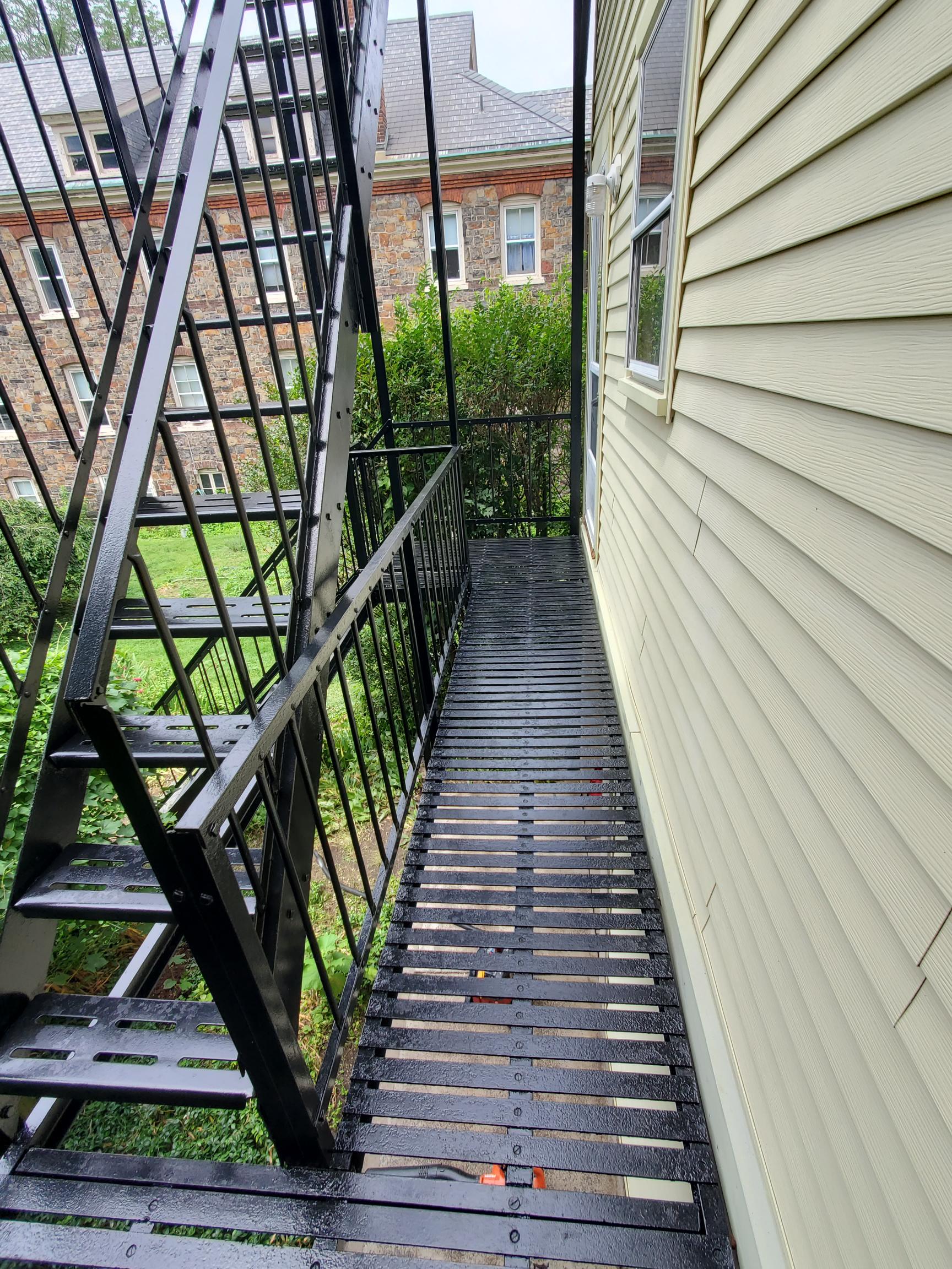 Fire Escape for Bethlehem Moravians property after completed painting project by CertaPro Painters of the Greater Lehigh Valley - Angle 2