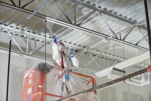 Commercial building spray painting interior