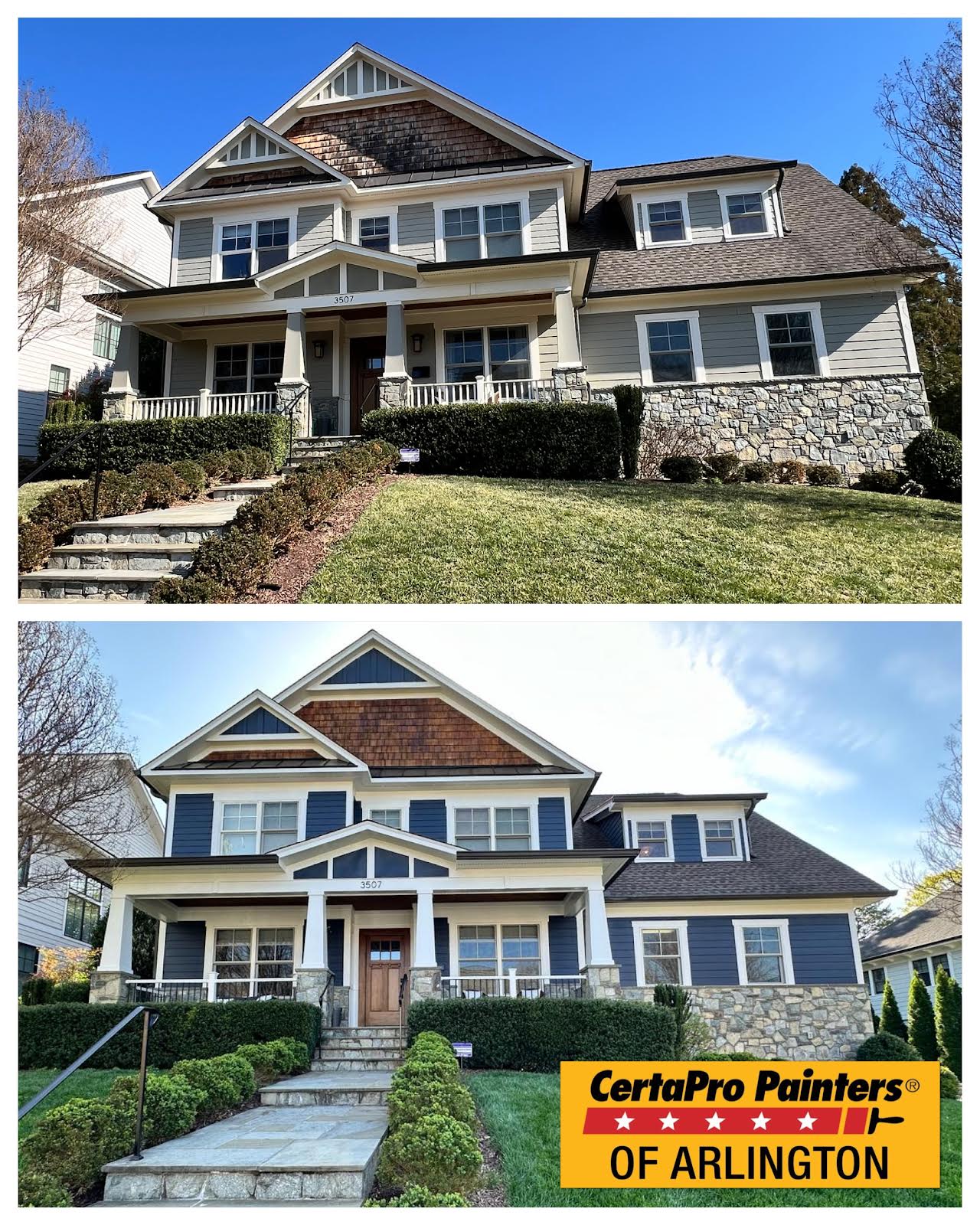 before and after exterior residential painting