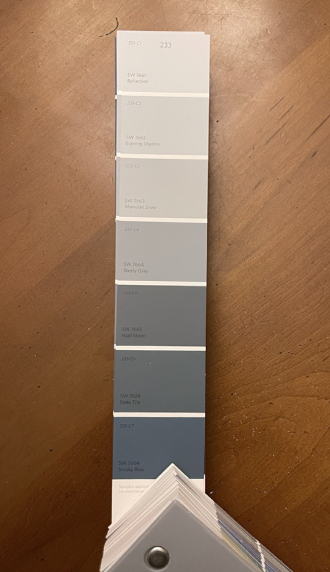 Fan deck of grays from light at the top to dark at the bottom