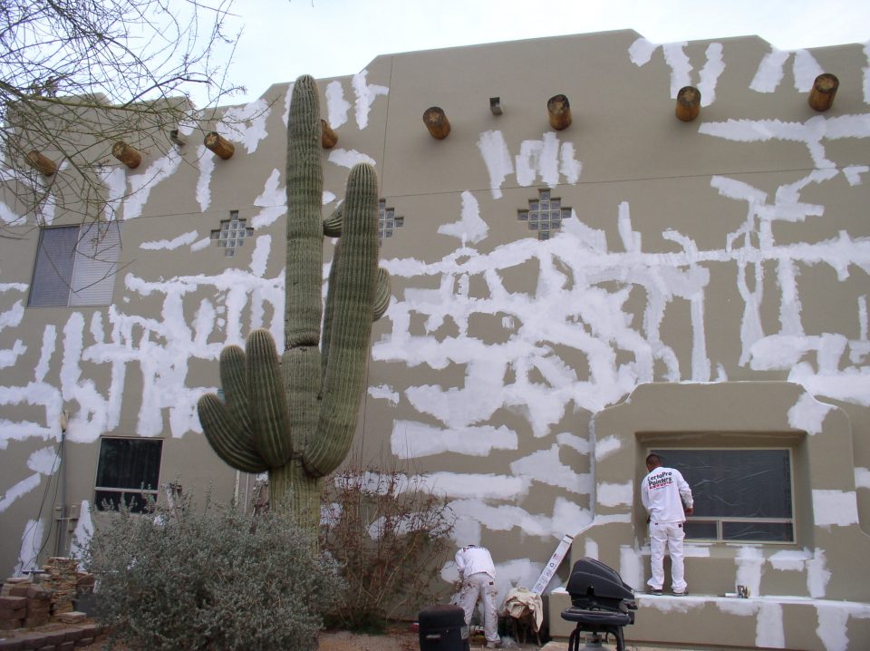 Check out this great before & after shot of a residential exterior painting job our crew completed in Anthem, AZ. Talk about a transformation! The gorgeous sage color with wood accents really makes this home stand out from the rest.