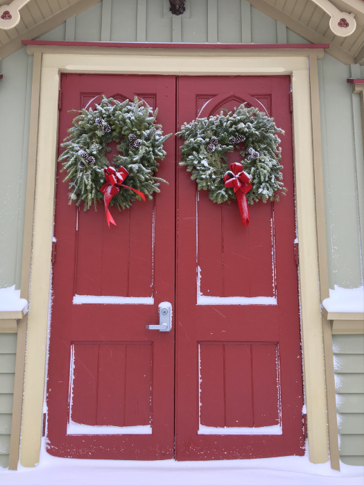 wreath hanging stock photo