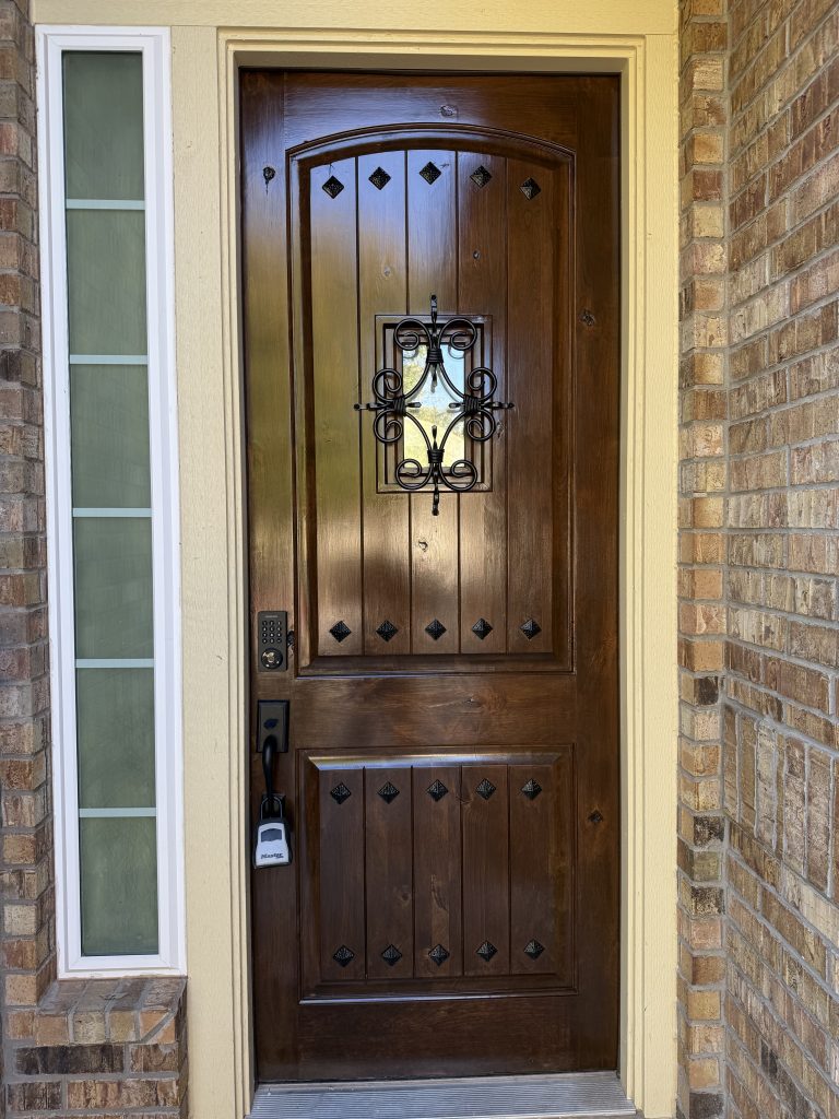 refinished and stained wooden door