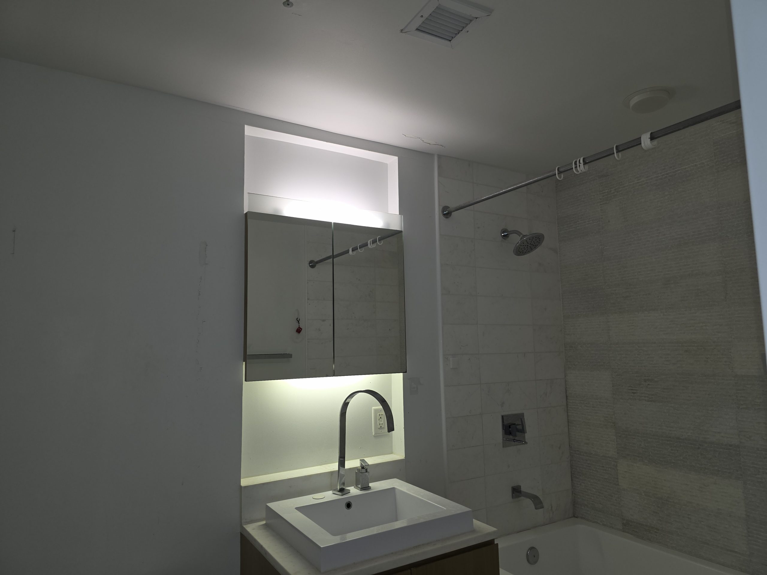 unpainted bathroom