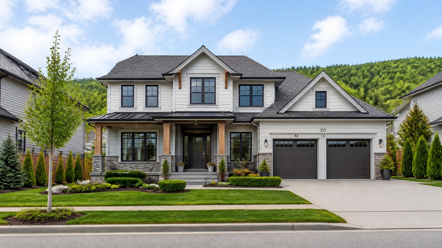 Freshly painted upscale residential home in a Grimsby neighbourhood, Ontario, showcasing professional exterior painting services.