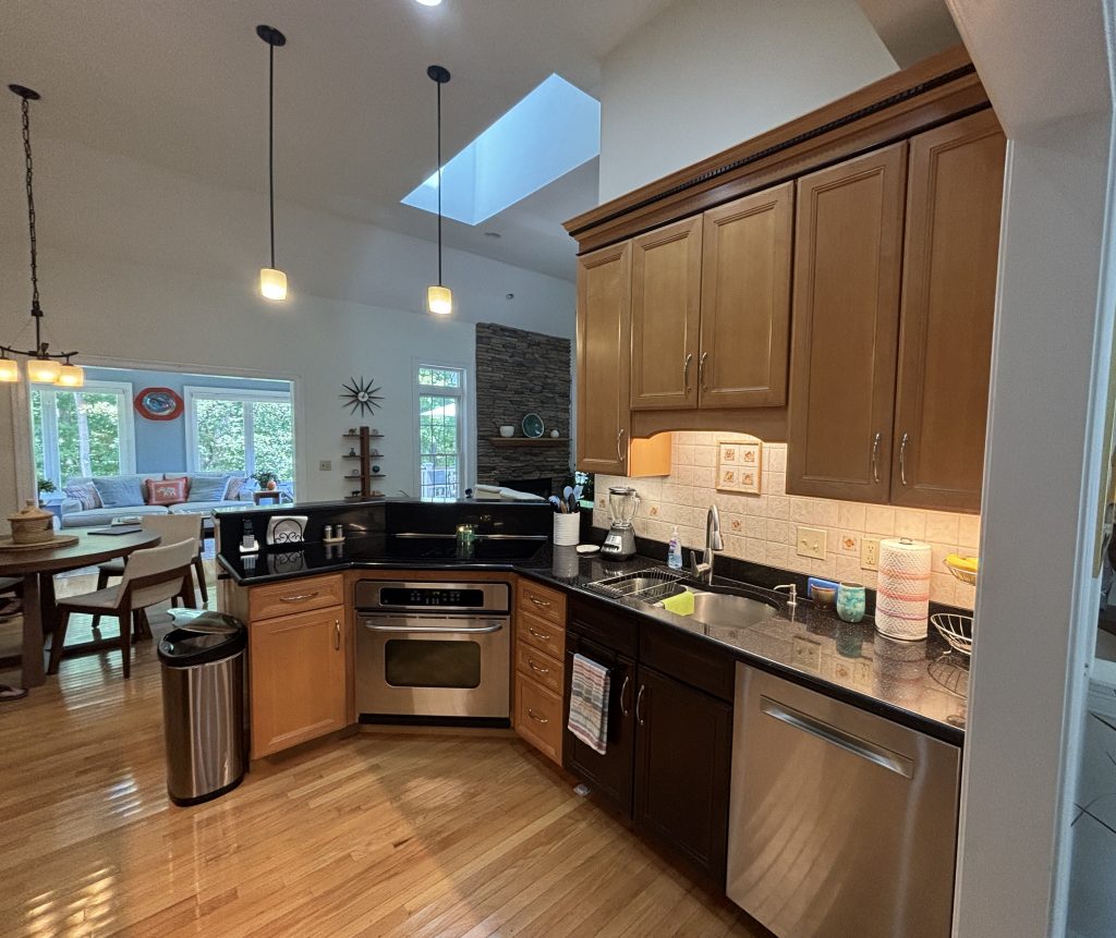 home kitchen with wooden cabinets before repaint