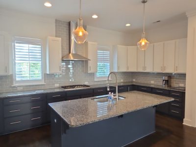 painted kitchen with blue cabinets