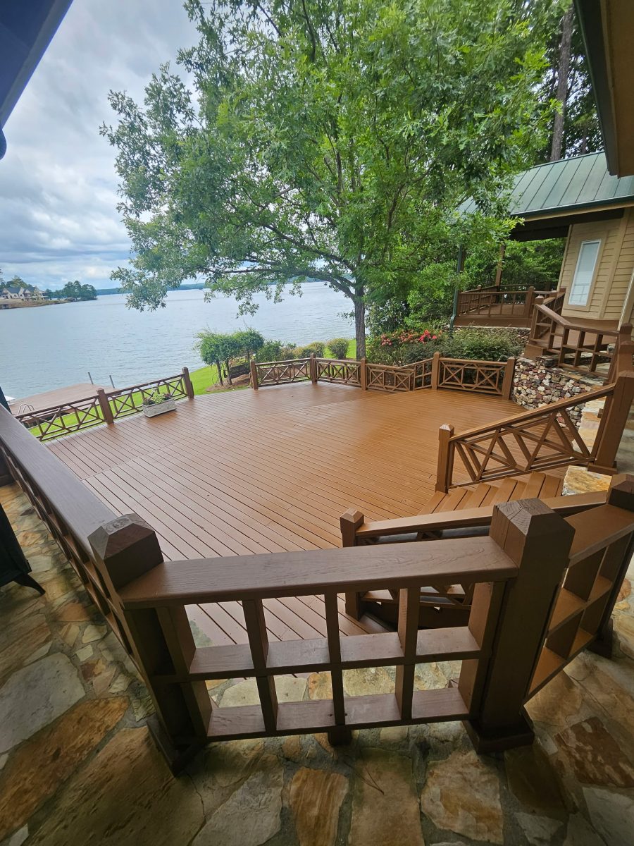 lower level of large wooden deck with picnic tables Preview Image 4