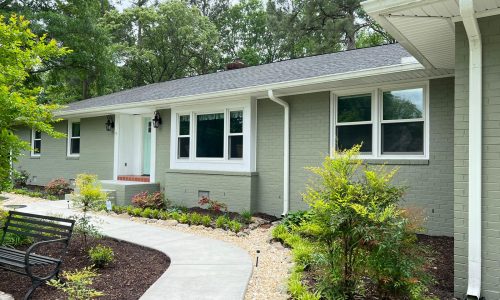 Sage Breathable Painted Brick Ranch & Mint Front Door