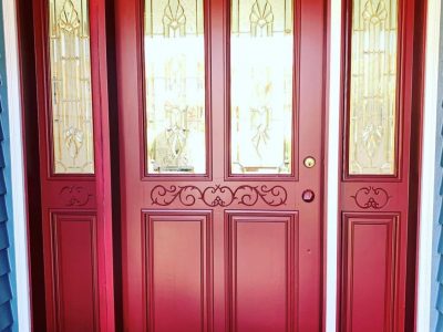 Exterior Door Painting with Red Paint