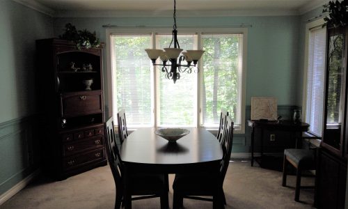 Soft Blue-Gray Dining Room & White Crown Molding Painting