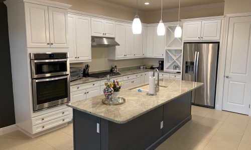 Two-Tone Kitchen Cabinet Refinishing and Island Enameling