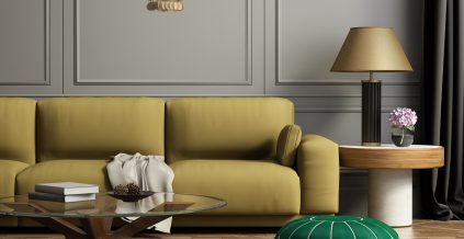 Living Room Gray & Green Interior