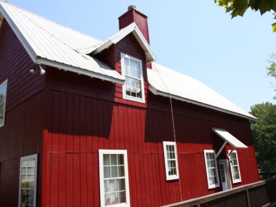 red painted house