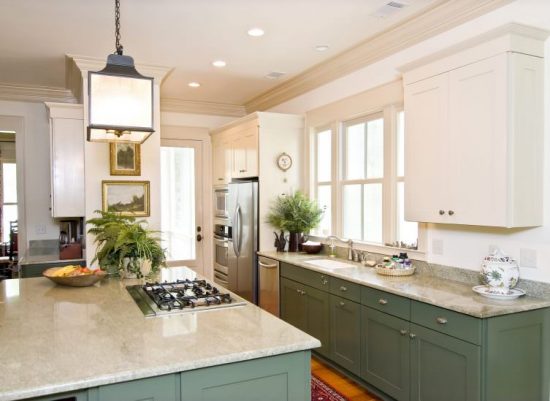 White and Green Kitchen Cabinets after painting project by CertaPro