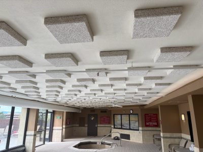pool area with repainted ceiling pipes