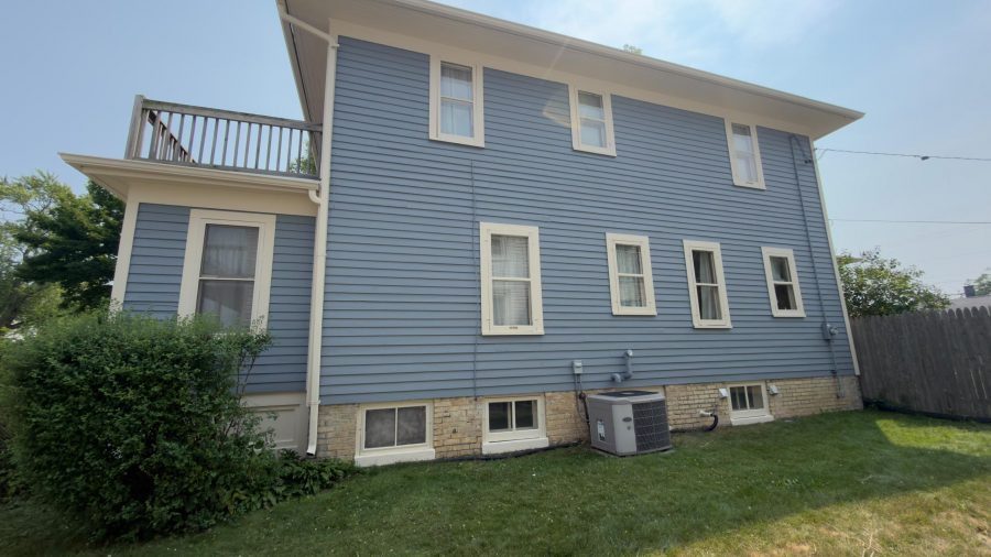 soft blue painted wood siding and off white trim home exterior Preview Image 2