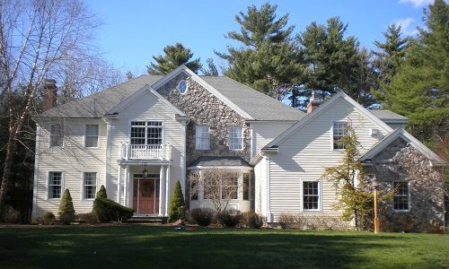 Two-Story Clapboard Painting, Portico Trim, and Accent Door Refinishing