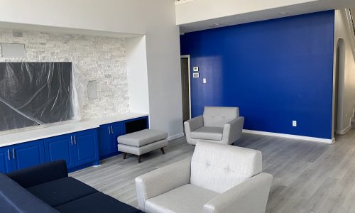 Blue Cabinets and Wall