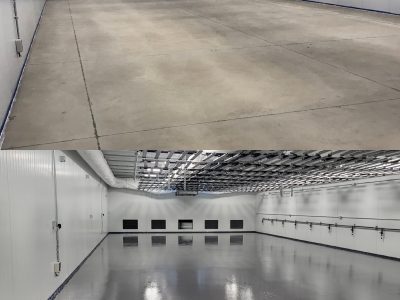Floor coating installation before and after