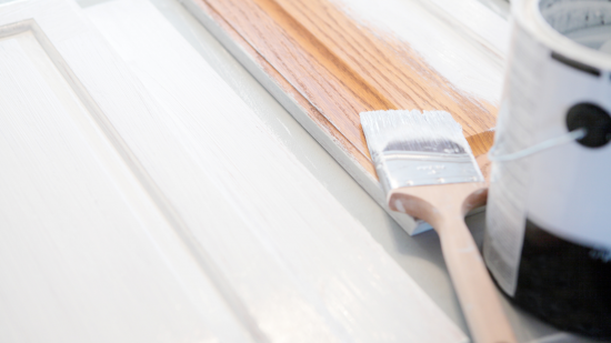 in process photo of cabinet painting