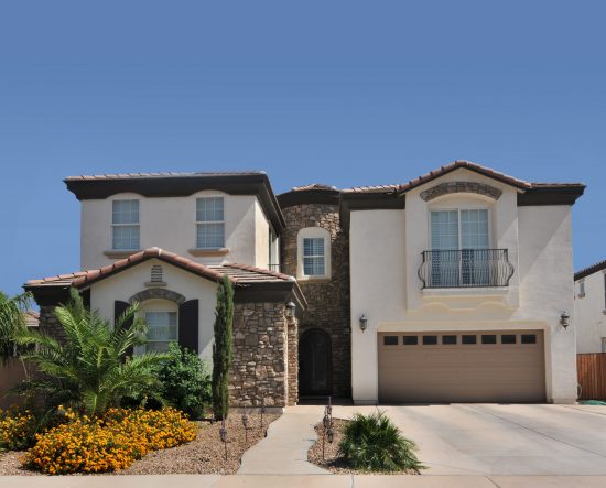 White & Brown Stucco Exterior