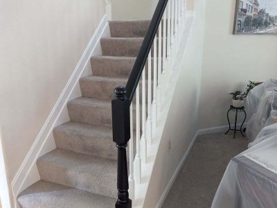 Interior Hand Rail Painting - View looking towards the steps from downstairs